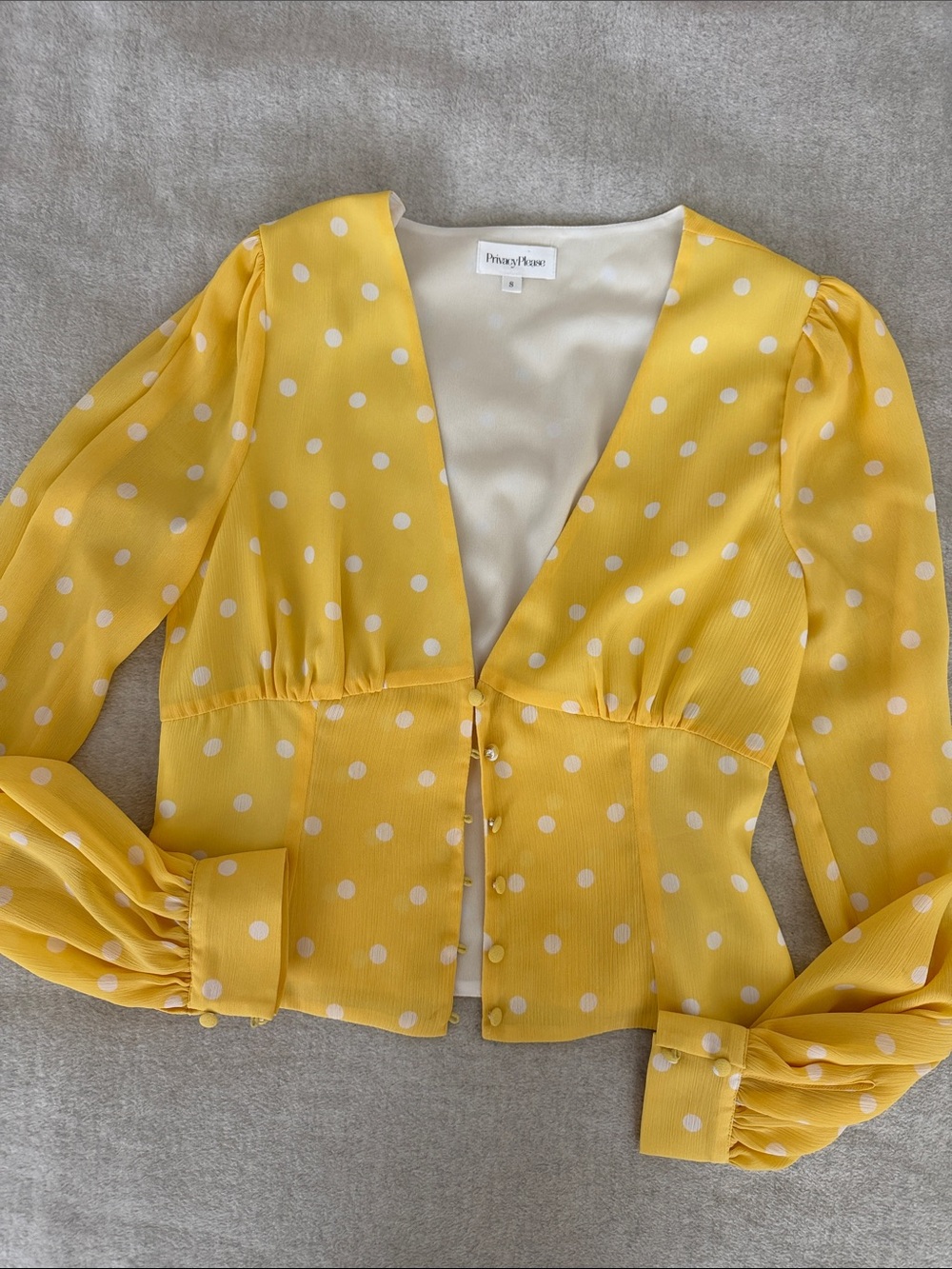 Privacy Please Yellow Polka Dot V-Neck Top